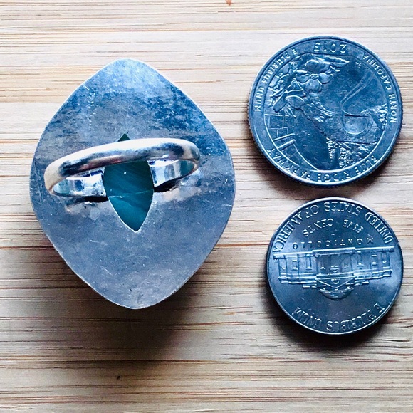 Teal Green Botswana Agate Blended Gemstone Ring Cats Eye Size 9.3/4 - Picture 5 of 7